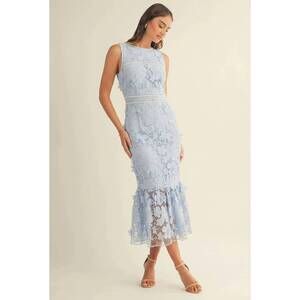 NEW JUST ME 3d floral lace midi dress in blue